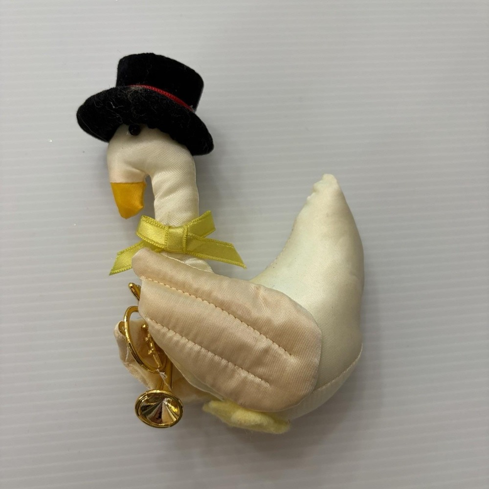 Vintage Fabric Swan Goose Christmas Ornament Top Hat Trumpet Musician